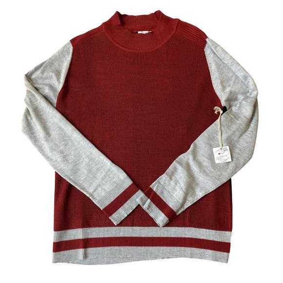 Poof Apparel Colorblock Sweater Women L Red Mock Neck Waffle Knit Sportswear NEW - Picture 2 of 11